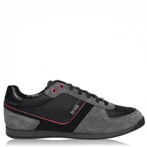 Image of Hugo Boss Glaze Nylon Suede Trainers Grey/Red 066 Men