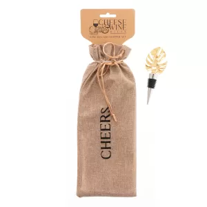 Image of Hessian Bottle Bag with Monstera Stopper Gift Set