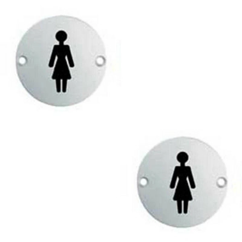 Image of Loops 2x Bathroom Door Female Symbol Sign 76mm Diameter Satin Anodised Aluminium Multi