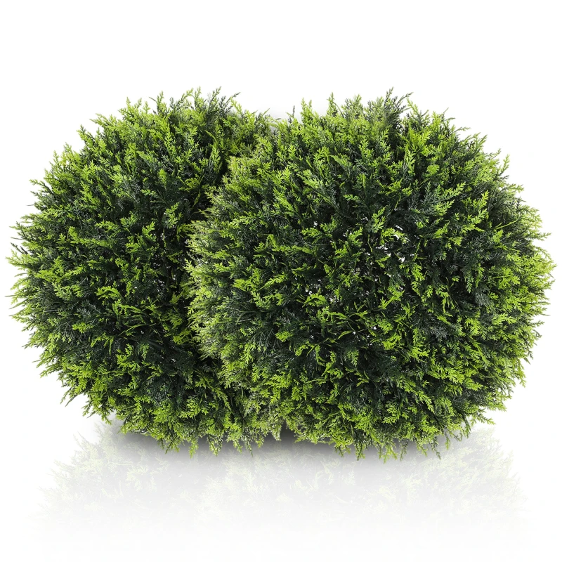 Image of HOMCOM Set of 2 Artificial Plant Topiary Balls - Faux Plants for Decor - Green TJ Hughes 5063603883826