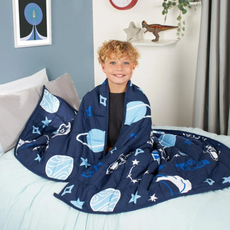 Image of OHS OHS Kids Space Weighted Blanket Teddy Fleece Throw Sensory Anxiety Sleep Therapy 3kg in Navy Navy One Size Unisex 5027434168934