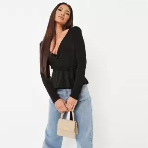 Image of Missguided slinky wrap belted top - Black