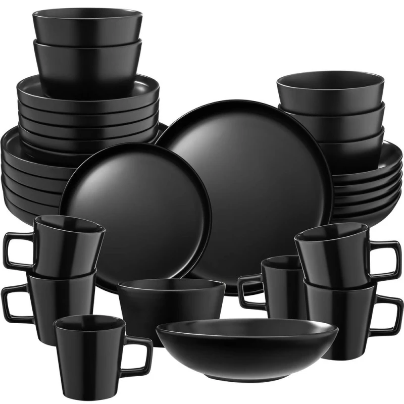 Image of Tectake 30 PC Dinnerware Set Una - Dinner Set, Incl. Plates, Bowls And Mugs, For 6 People - Black