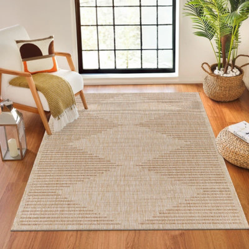 Image of Livabliss In- & Outdoor Global Jute-Look Brown Ligaia Area Rug 160 X 213cm - Easy To Clean, Perfect For Balcony, Kitchen Or Dining Room