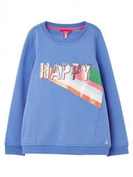 Image of Joules Girls Viola Happy Crew Neck Sweat - Blue