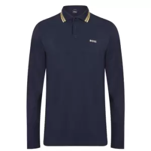 Image of Boss Plisy Long Sleeve Polo Shirt - Blue