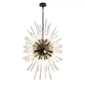 Image of Hornby 32 Light E27, Vertical Oval Ceiling Pendant Brown Oxide, Clear Glass