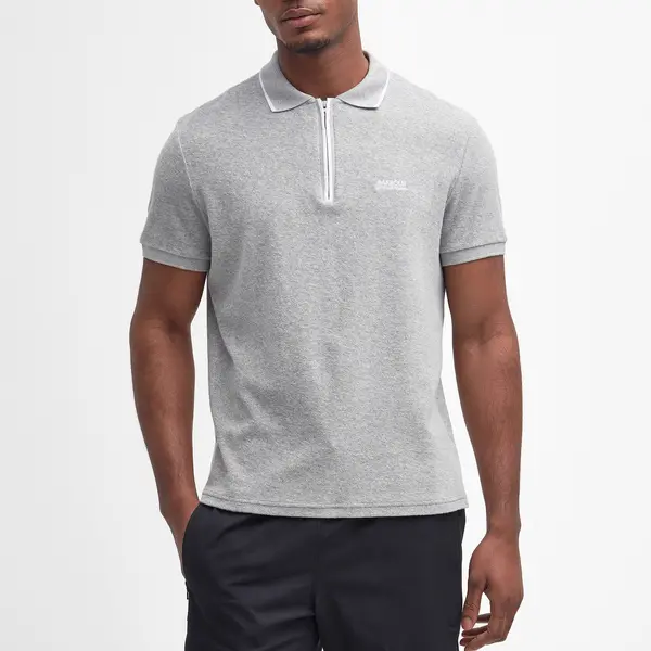 Image of Barbour International Wilton Cotton-Terry Polo Shirt - M Grey Tops male MML1400GY52 M