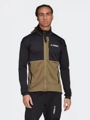 Image of adidas Terrex Tech Fleece Hiking Jacket, Black/Green, Size S, Men