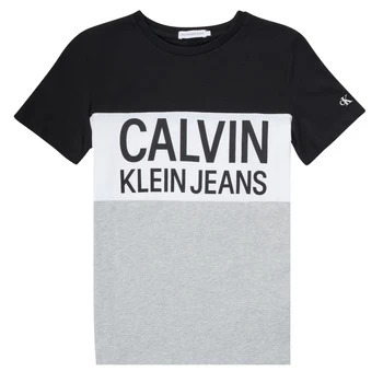 Image of Calvin Klein Jeans COLOUR BLOCK LOGO FITTED T-SHIRT boys's Childrens T shirt in Multicolour - Sizes 8 years,10 years,12 years,14 years,16 years