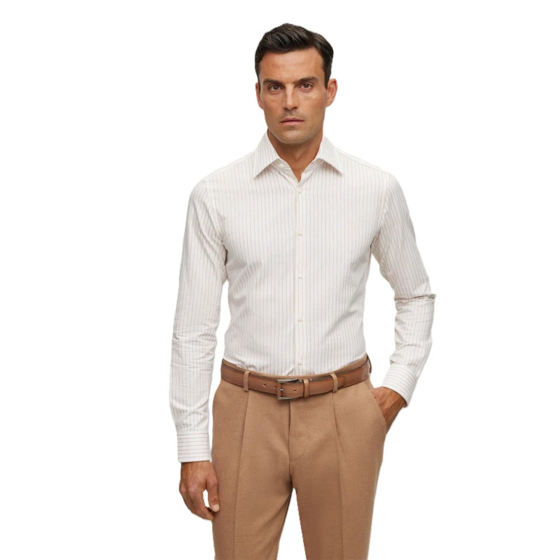 Image of Boss Mens Long Sleeve Tailored Fit Shirt Beige male 15 inch