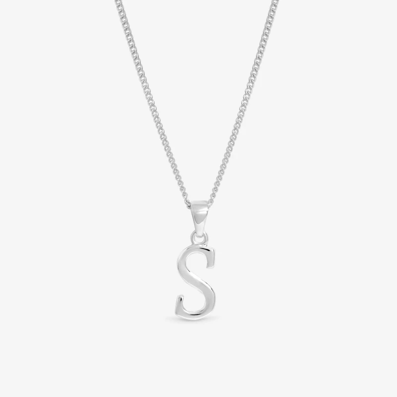 Image of Simply Silver Womens Sterling Silver 925 Initial Pendant - S Silver Female One Size