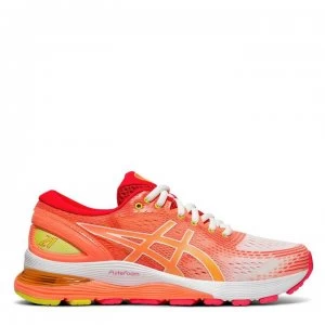 Image of Asics Gel Nimbus 21 Ladies Running Shoes - White/Coral