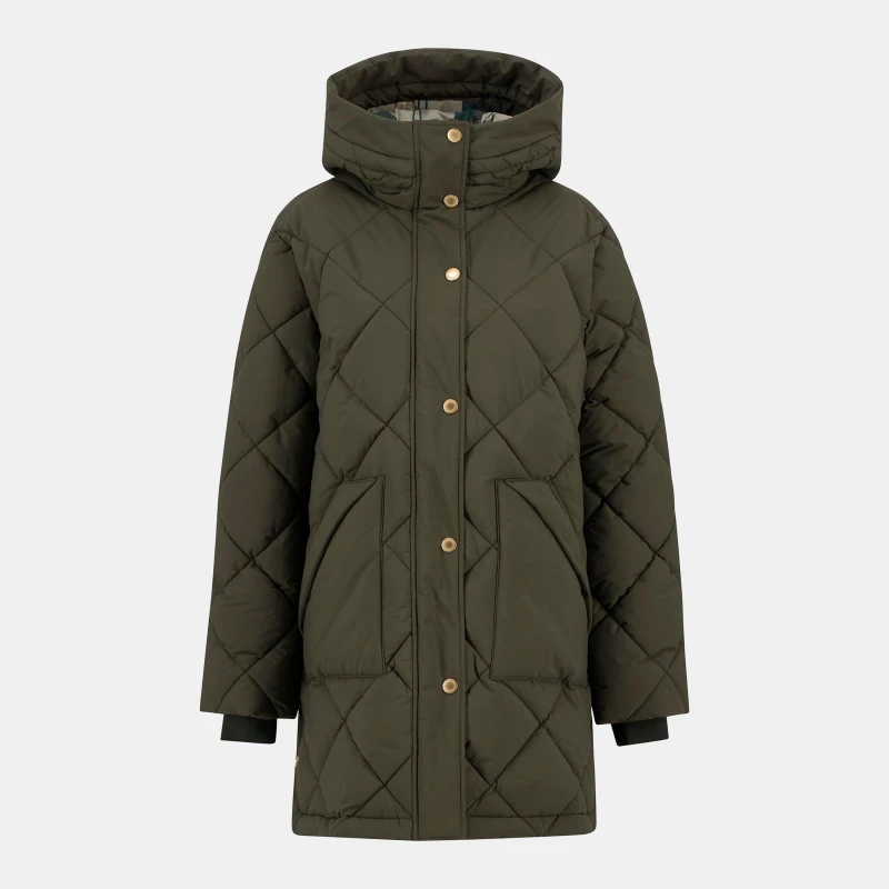 Image of Barbour Womens Kailyn Hooded Long Sleeve Medium Puffer Jacket Olive/An Tartan female 16 (XL)