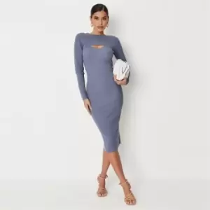 Image of Missguided Overlayer Ribbed Midaxi Dress - Blue