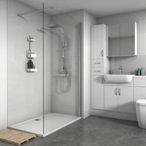 Image of Splashwall Gloss White Tile effect Shower Panel (H)2420mm (W)1200mm (T)3mm