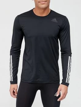 Image of Adidas 3 Stripe Techfit Baselayer Long Sleeve T-Shirt - Black, Size S, Men