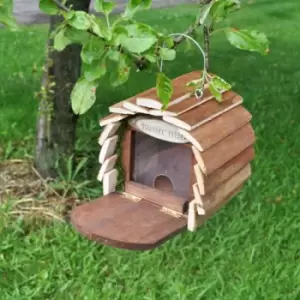 Image of Deluxe Hanging Wooden Squirrel Feeder House with Feeding Platform