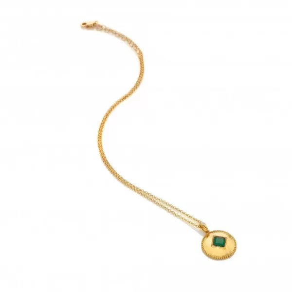 Image of Coin Pendant Green Agate Necklace DP935