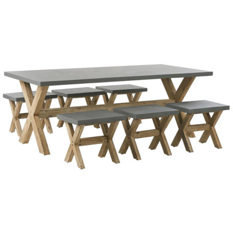 Image of Beliani Garden Dining Set With Stools 6 Seater Olbia Concrete Grey
