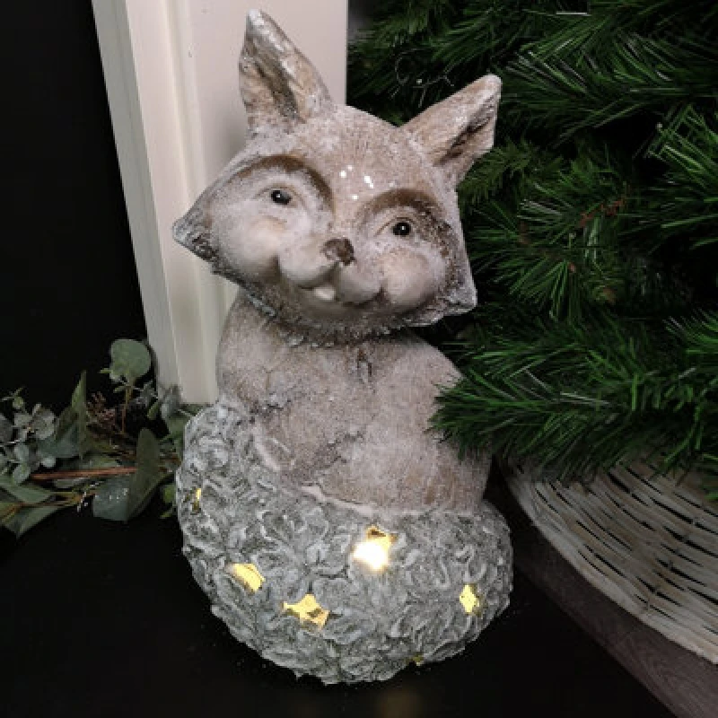 Image of Samuel Alexander 41cm Battery Lit Christmas Magnesia Fox on Ivy Leaf Tail with Warm White LEDs Grey unisex