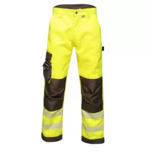 Image of Regatta Mens Tactical Hi Vis Hardwearing Reflective Trousers (34R) (Yellow/Grey)