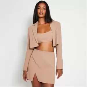 Image of I Saw It First Textured Notch Front Mini Skirt - Neutral