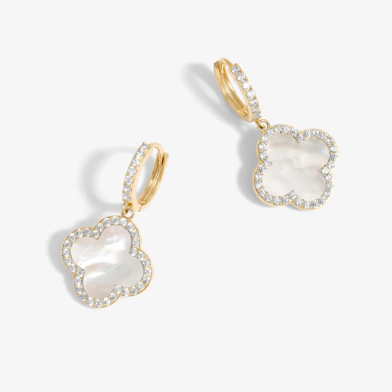 Image of Jon Richard Gold Plated And Mother of Pearl Clover Huggie Earr Gold female One Size