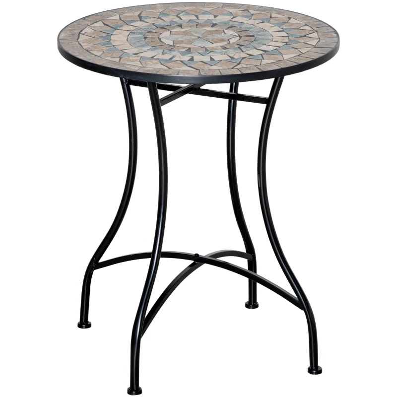 Image of Outsunny 60cm Mosaic Round Bistro Table Outdoor Garden Side Table, Green Light Green