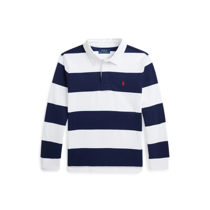 Image of Polo Ralph Lauren Striped Rugby Polo Shirt Juniors White Navy male 5Y