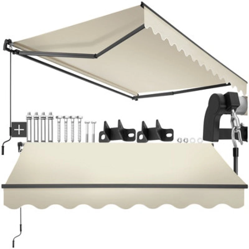 Image of Tectake Retractable Awning Ornella - Wall Bracket Incl, Easy Adjustment, And Uv Blocking 250 X 200 Cm - Beige