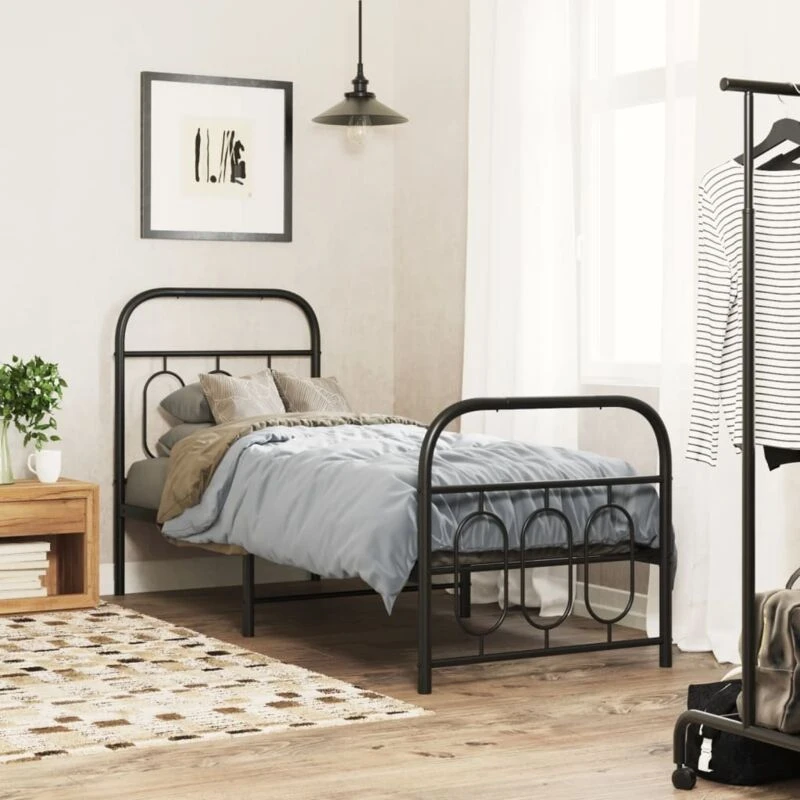 Image of VIDAXL Metal Bed Frame without Mattress with Footboard Black 75x190cm Vidaxl 8721102645952