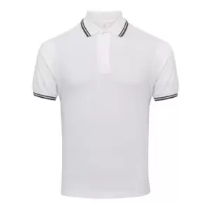 Image of AWDis Mens Stretch Tipped Piqu Polo Shirt (S) (White/Navy)