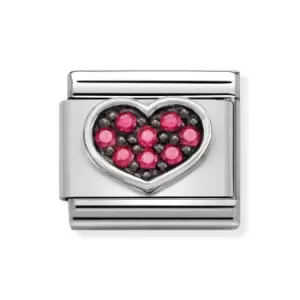 Image of Nomination Classic Silver Heart Fuchsia CZ Charm