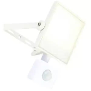 Image of ULTRA SLIM Outdoor 10W Cool LED Floodlight & PIR Sensor White IP44 Weatherproof