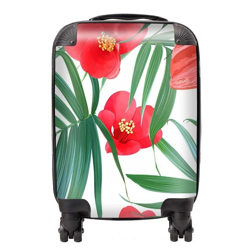 Image of Warren Reed - Designer Tropical Flowers & Palm Leaves Hawaiian Suitcase in Green Size: Medium Green Unisex Medium