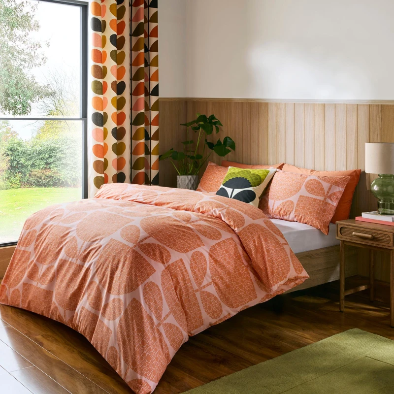 Image of Orla Kiely Block Garden Duvet Set, Double, Orange Sorbet