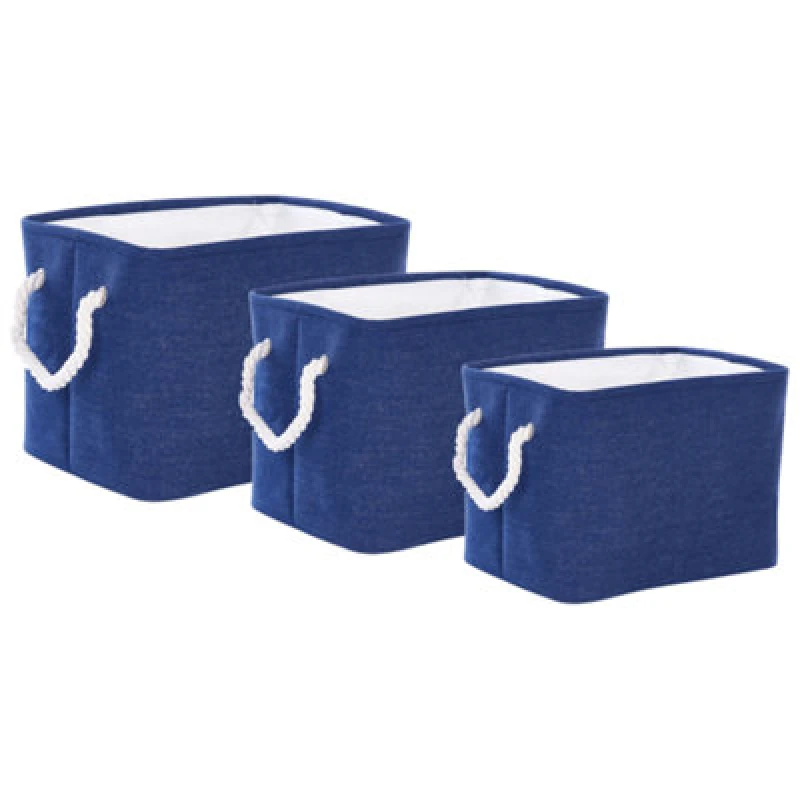Image of Beliani Set Of 3 Baskets Darqab Cotton Navy Blue