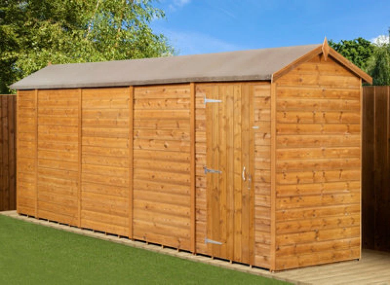 Image of Empire Sheds Empire Modular Apex 4x18ft Wooden Garden Shed Single Door No Windows, Brown MA4X18