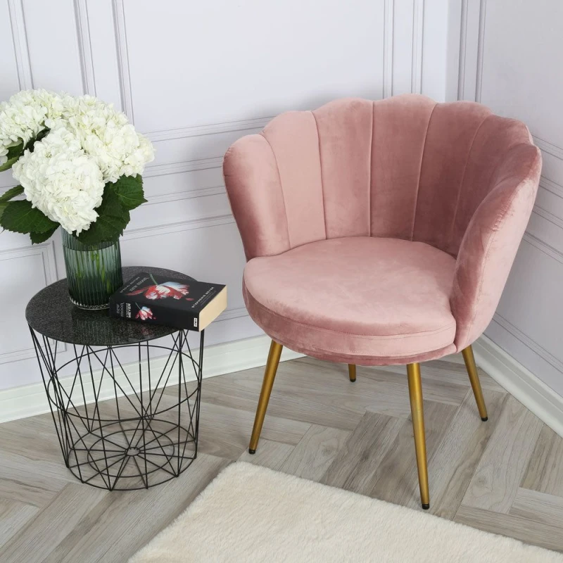 Image of Home Garden Direct Flora - Velvet Accent Chair with Scalloped-back Design - Pink in Light Pink Light Pink Unisex