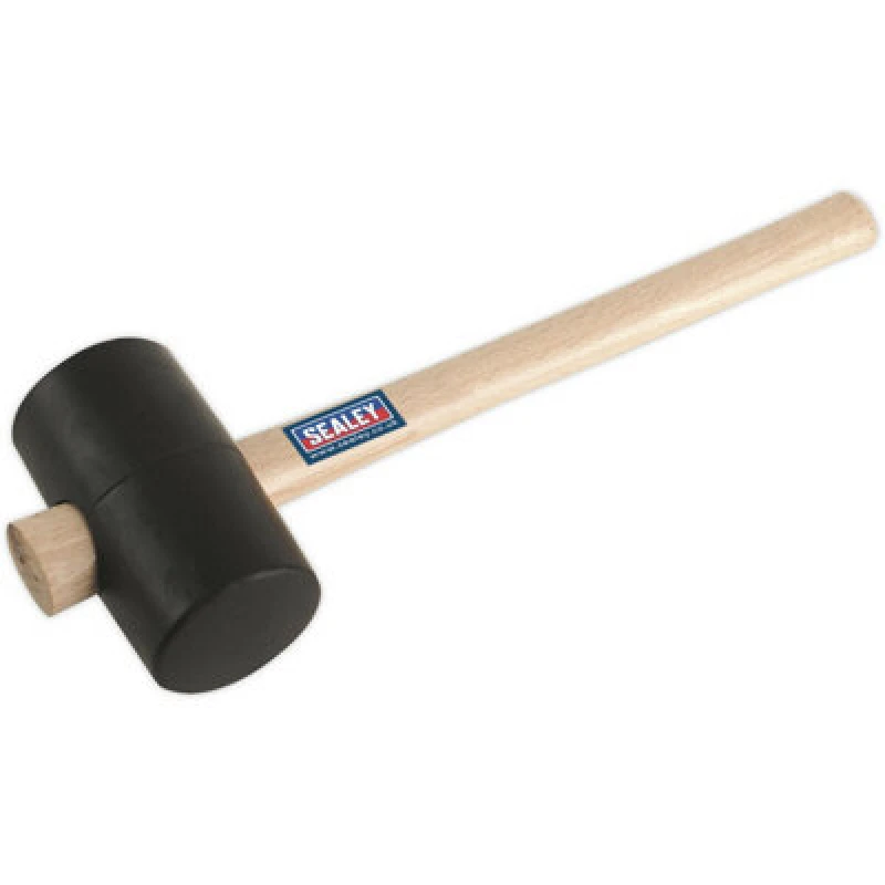 Image of Loops 1.75lb Black Rubber Mallet - Wooden Shaft Handle - General Purpose Hammer Black
