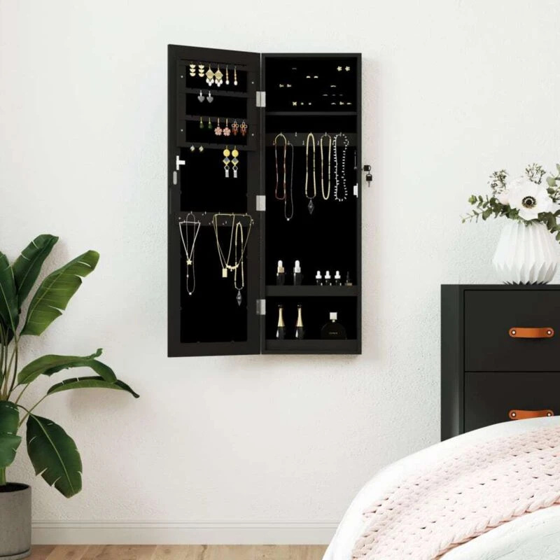 Image of VIDAXL Vidaxl - Mirror Jewellery Cabinet Wall Mounted Black 30x8.5x90cm 8720845811181