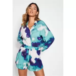 Image of I Saw It First Printed Floaty Shorts Co Ord - Blue