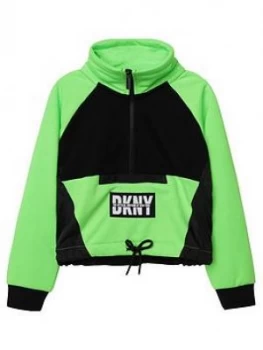 Image of DKNY Girls Half Zip Pocket Front Sweat, Fluro Green, Size Age: 8 Years, Women