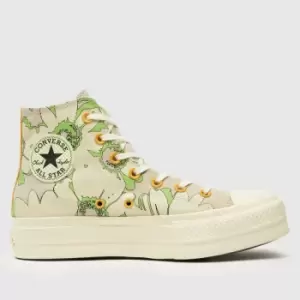 Image of Converse White & Green Ctas Lift Summer Florals Hi Trainers