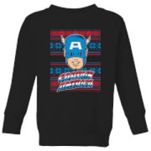 Image of Marvel Captain America Face Kids Christmas Sweatshirt - Black - 9-10 Years