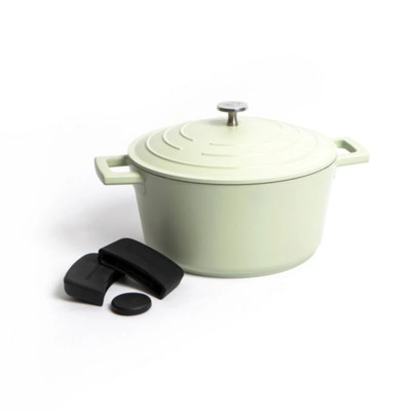 Image of Masterclass 2pc Cookware Set with Mint Non-Stick Cast Aluminium Casserole Dish, 24cm/4 Litre and 3pc Silicone Handle Cover Set - Gift Boxed Mint