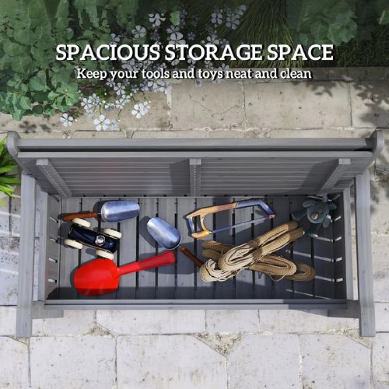 Image of Outsunny Wood Storage Garden Bench for Patio Outdoor Seating, Charcoal Grey 84B-597V00CG