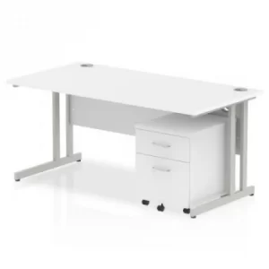 Image of Impulse 1600 Straight Cantilever Workstation 500 Two drawer mobile Pedestal Bundle White