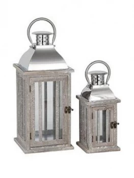 Image of Pacific Lifestyle Set 2 Natural Wood And Metal Lanterns